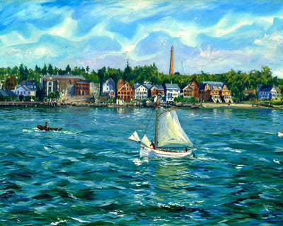 View of Groton from New London in 1908 painting