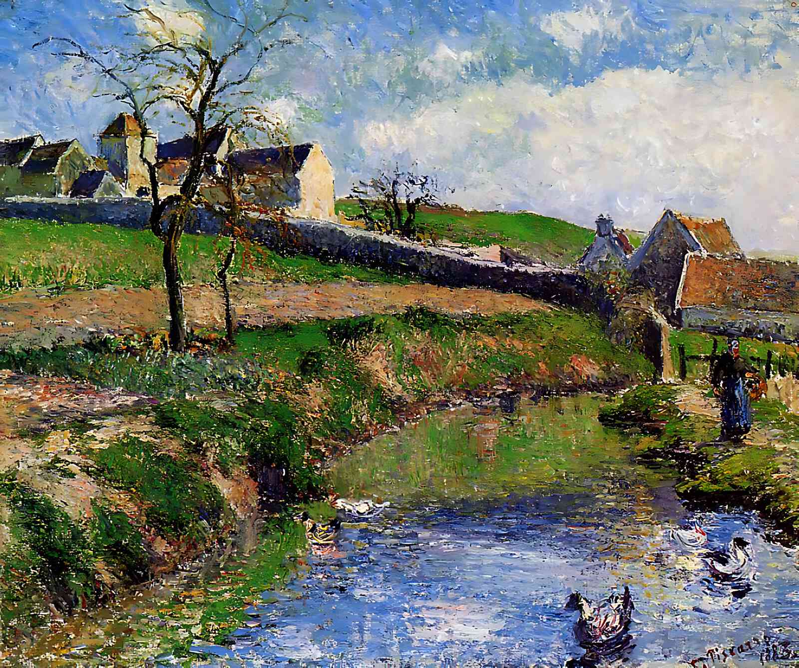 View of a Farm in Osny Painting by Camille Pissarro 8x10" Art Print - Acid Free