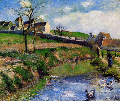 View of a Farm in Osny Painting by Camille Pissarro 8x10" Art Print - Acid Free