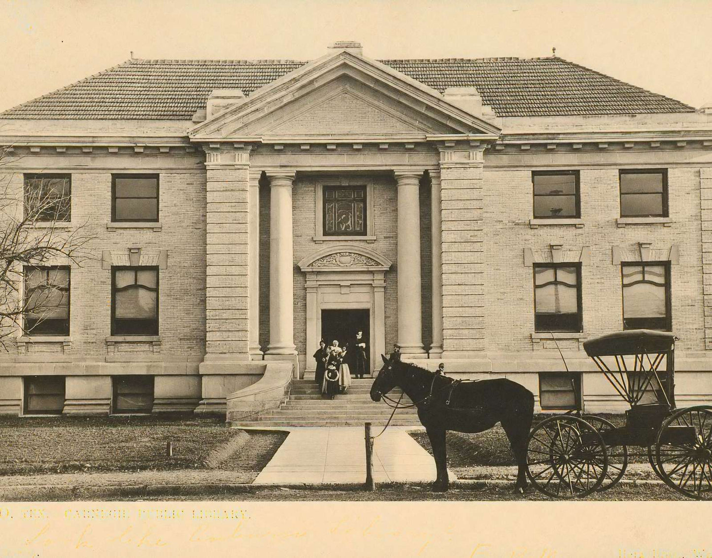 Waco TX Carnegie Public Library in 1905 Vintage Print (7 Sizes) - Enhanced