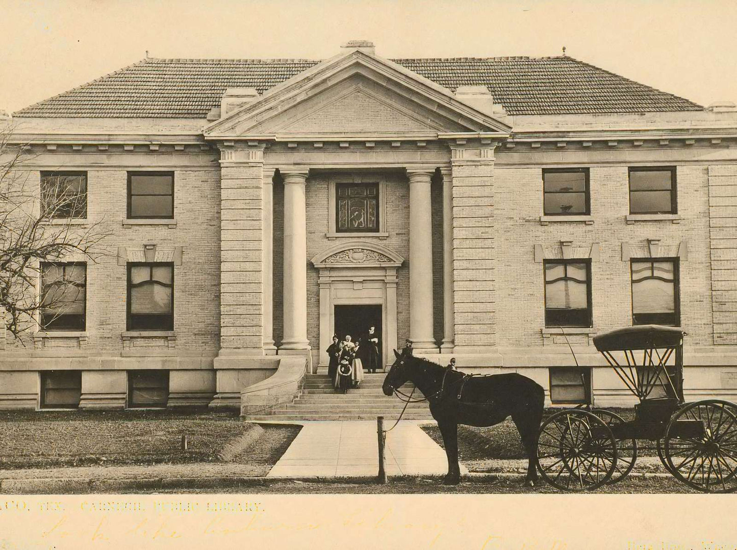 Waco TX Carnegie Public Library in 1905 Vintage Print (7 Sizes) - Enhanced