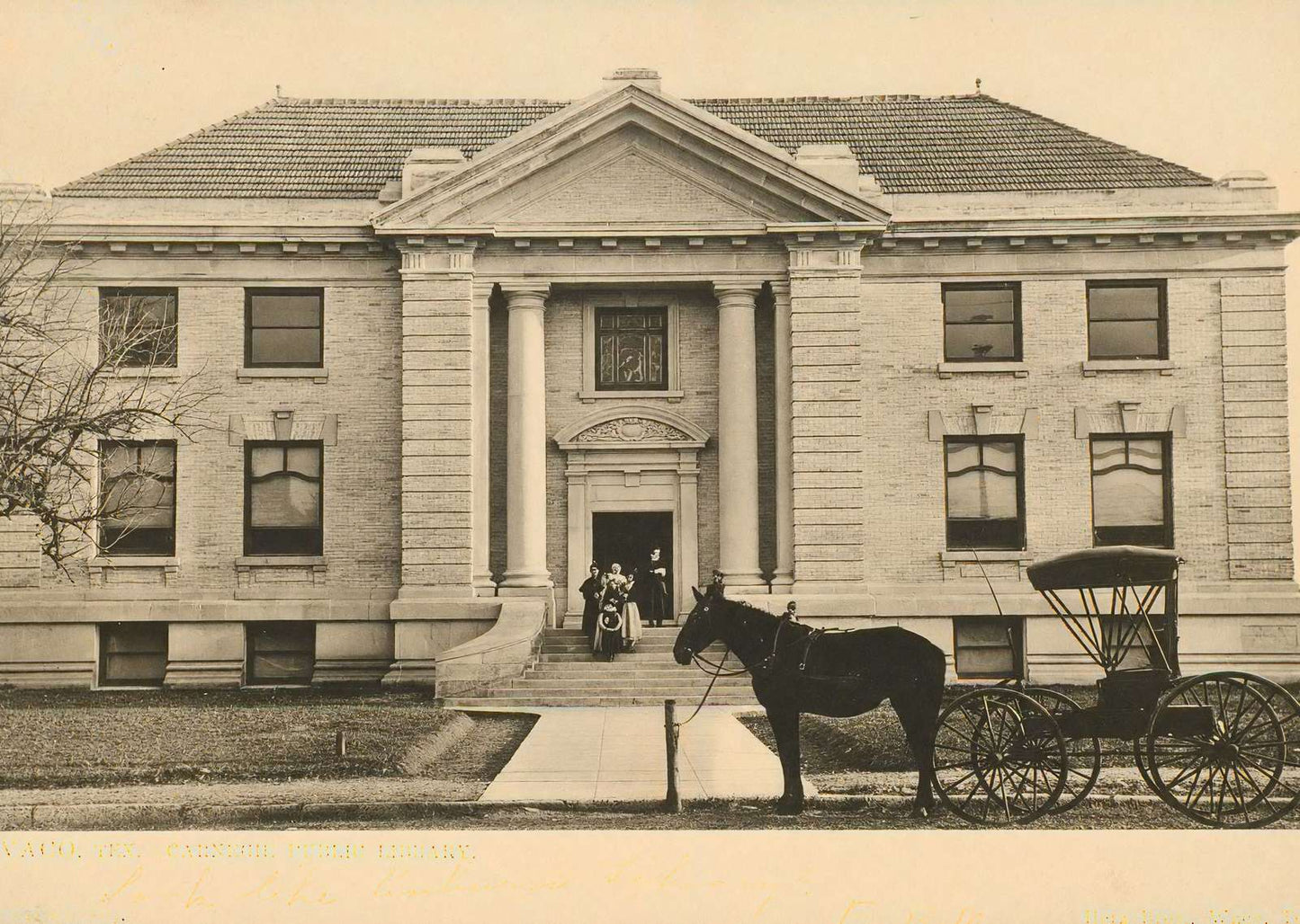 Waco TX Carnegie Public Library in 1905 Vintage Print (7 Sizes) - Enhanced