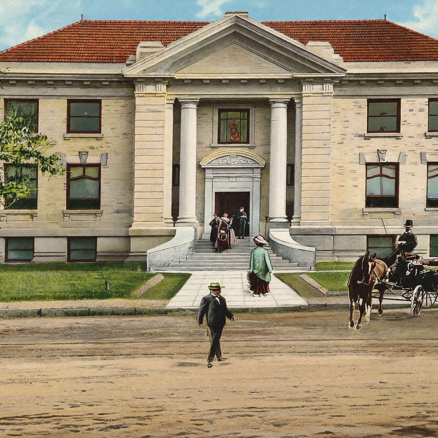 Waco TX Carnegie Public Library in 1905 Vintage Print (7 Sizes) - Enhanced