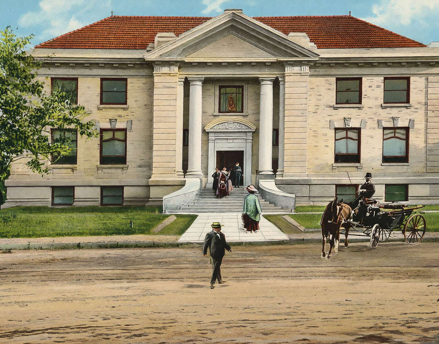 Waco TX Carnegie Public Library in 1905 Vintage Print (7 Sizes) - Enhanced
