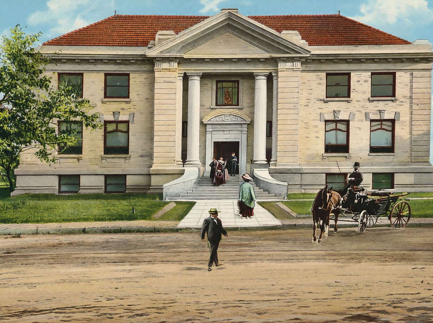 Waco TX Carnegie Public Library in 1905 Vintage Print (7 Sizes) - Enhanced