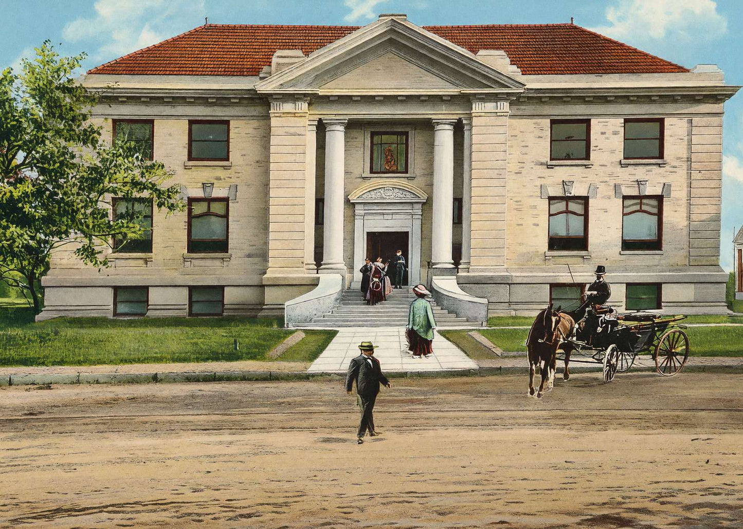 Waco TX Carnegie Public Library in 1905 Vintage Print (7 Sizes) - Enhanced