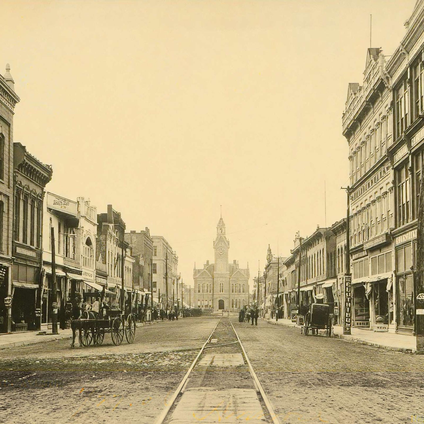Waco TX Austin Avenue in 1905 Vintage Print (7 Sizes) - Enhanced