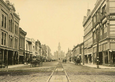 Waco TX Austin Avenue in 1905 Vintage Print (7 Sizes) - Enhanced