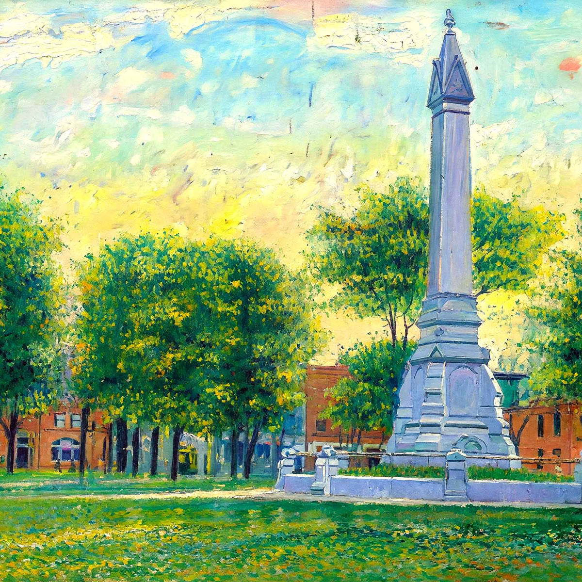 Soldiers Monument and Common, Waltham, MA in 1907 Painting Print (7 Sizes)