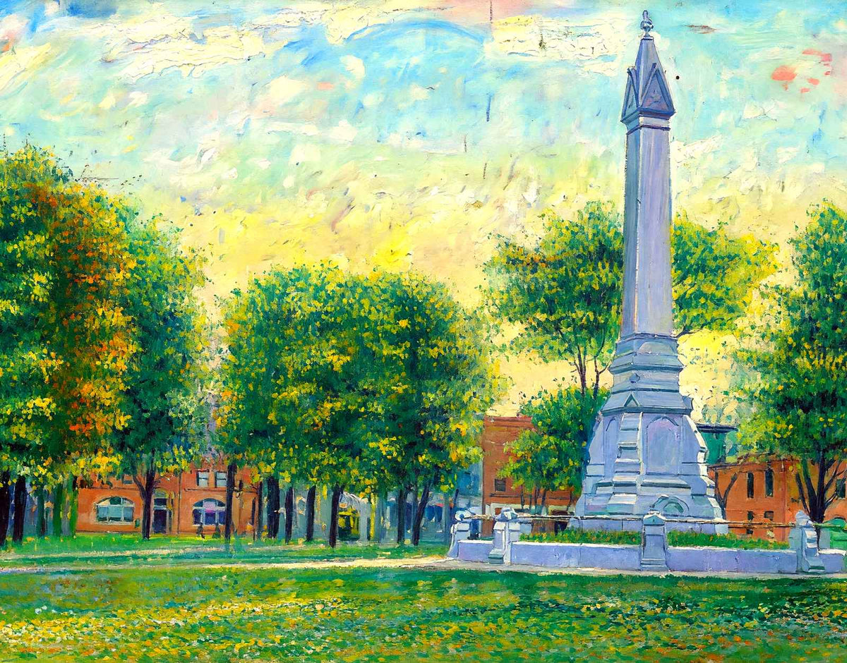 Soldiers Monument and Common, Waltham, MA in 1907 Painting Print (7 Sizes)