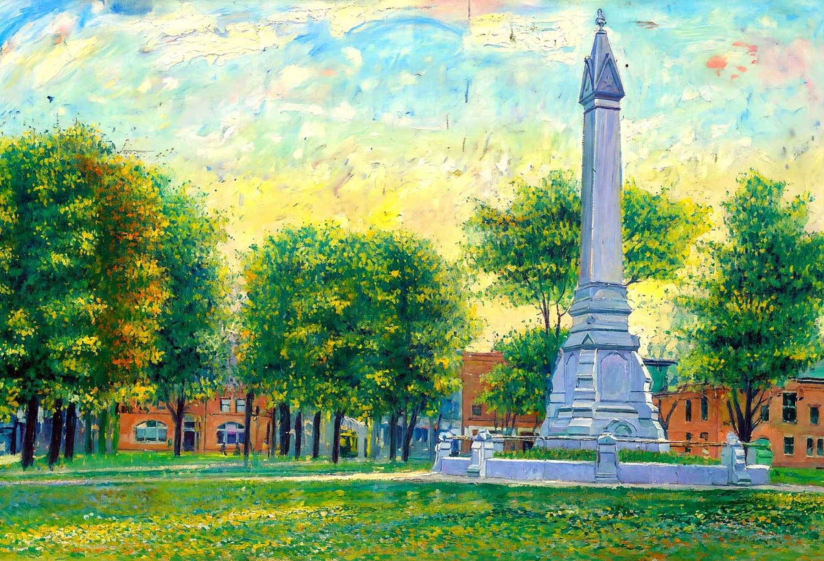Soldiers Monument and Common, Waltham, MA in 1907 Painting Print (7 Sizes)