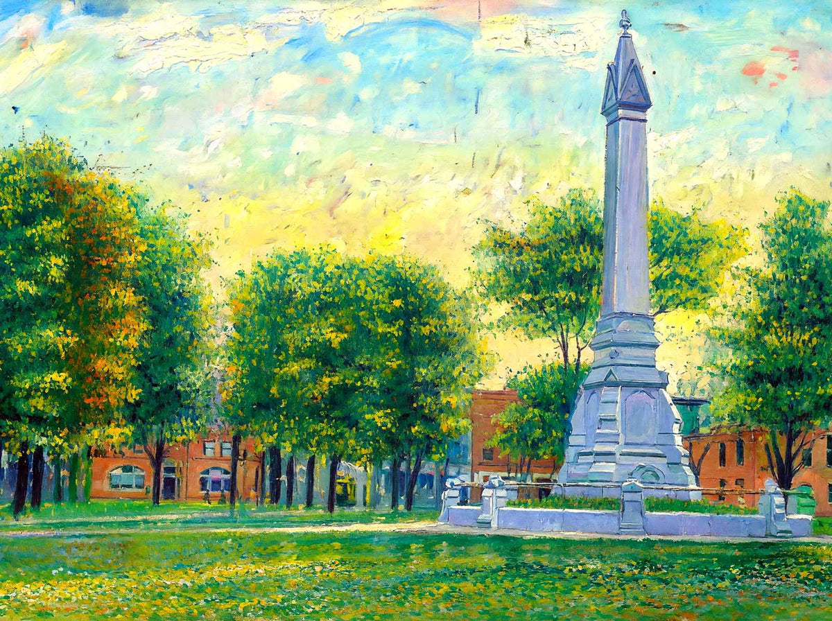 Soldiers Monument and Common, Waltham, MA in 1907 Painting Print (7 Sizes)