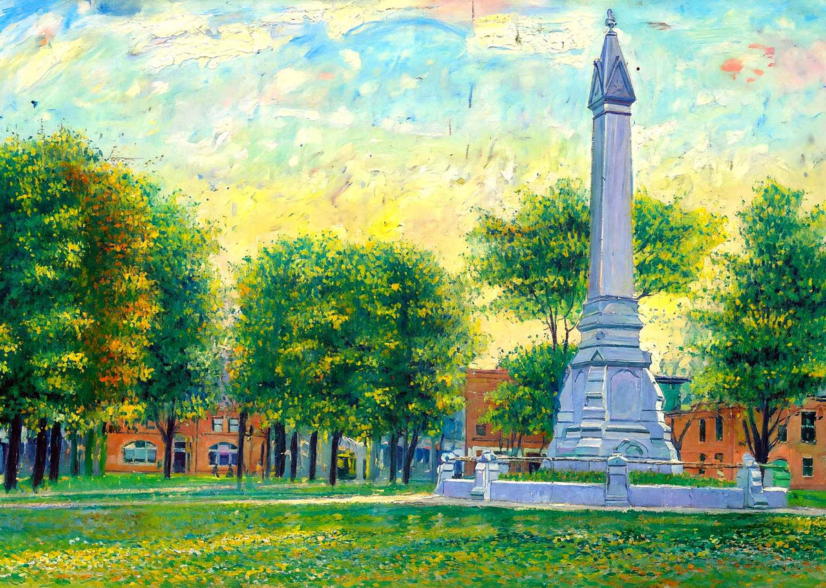 Soldiers Monument and Common, Waltham, MA in 1907 Painting Print (7 Sizes)