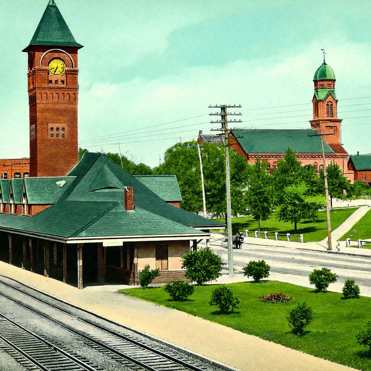 Depot, Waltham, Massachusetts in 1907 Vintage Print (7 Sizes) - High Quality
