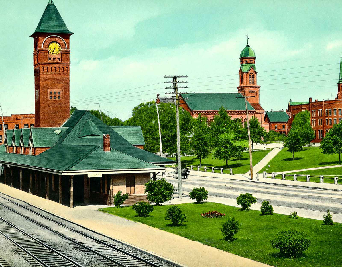 Depot, Waltham, Massachusetts in 1907 Vintage Print (7 Sizes) - High Quality