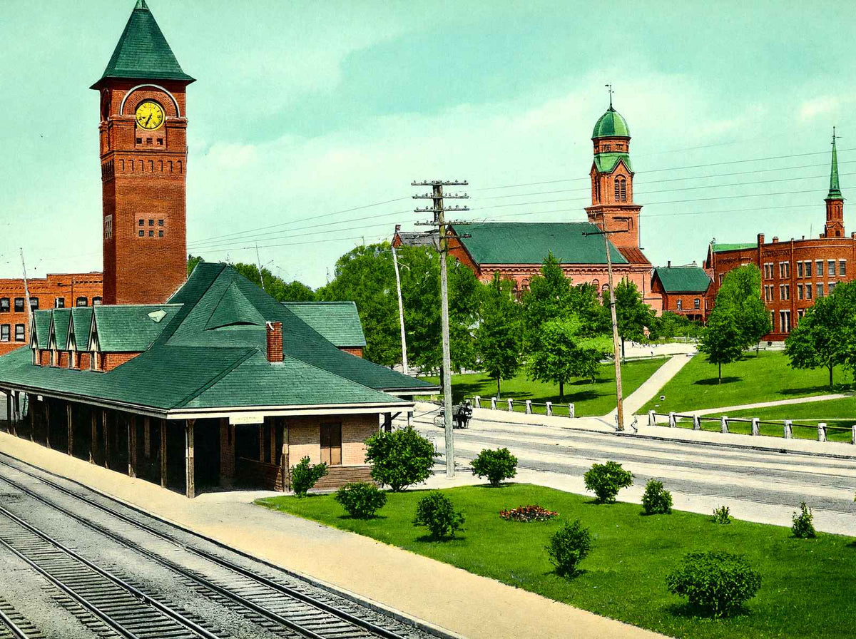 Depot, Waltham, Massachusetts in 1907 Vintage Print (7 Sizes) - High Quality