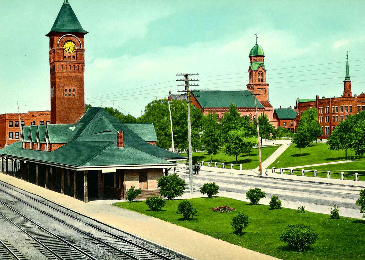 Depot, Waltham, Massachusetts in 1907 Vintage Print (7 Sizes) - High Quality