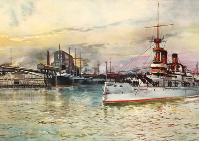 Warship at Newport News VA in 1907 Vintage Print (7 Sizes) - Reproduction