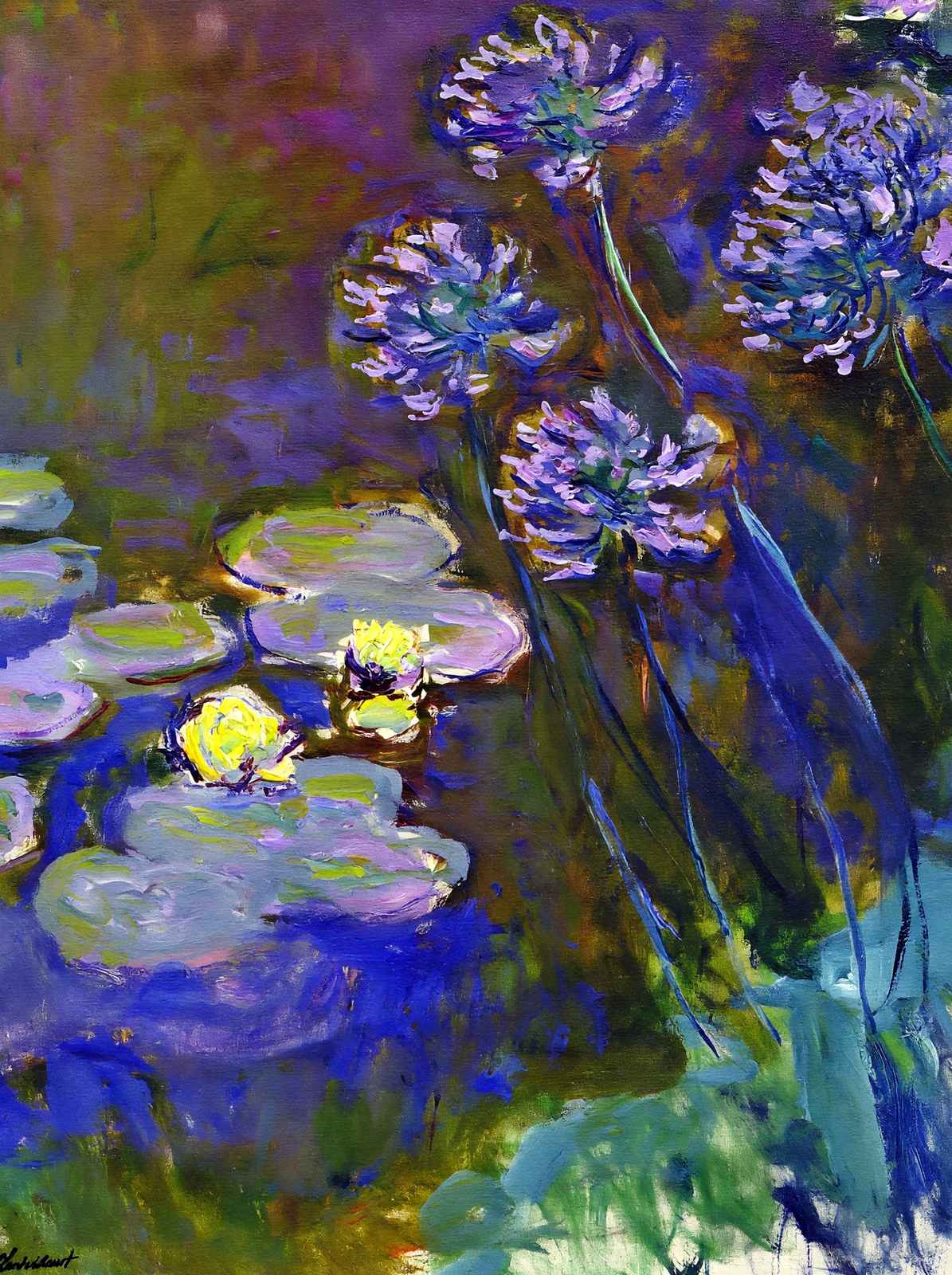 Water Lilies and Agapanthus 1914 Painting by Claude Monet Art Print (6 Sizes)