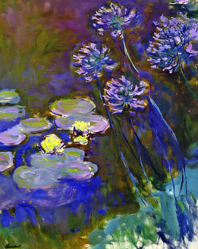 Water Lilies and Agapanthus painting print by Claude Monet (1914)