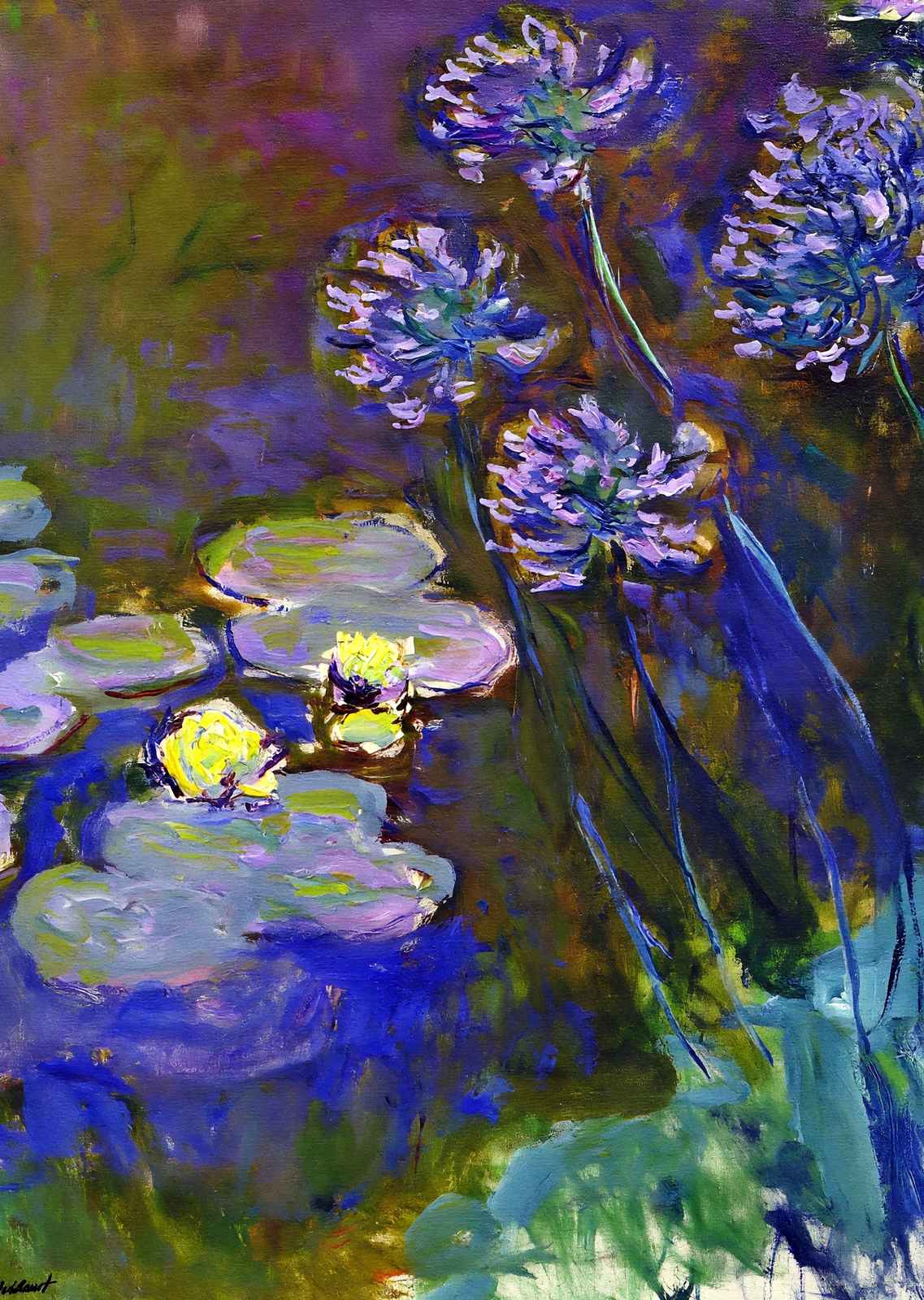 Water Lilies and Agapanthus 1914 Painting by Claude Monet Art Print (6 Sizes)