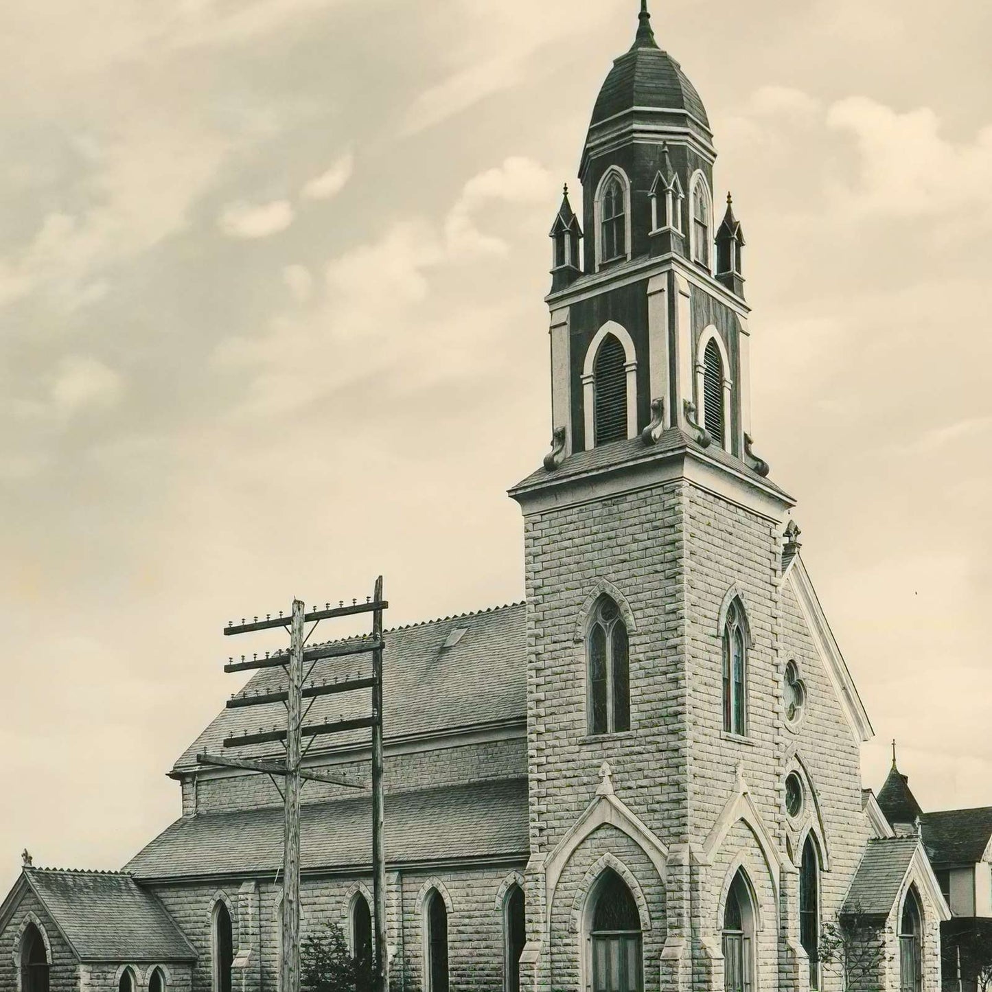 Weatherford Texas Methodist Church in 1910 Vintage Print (7 Sizes) - Retouched