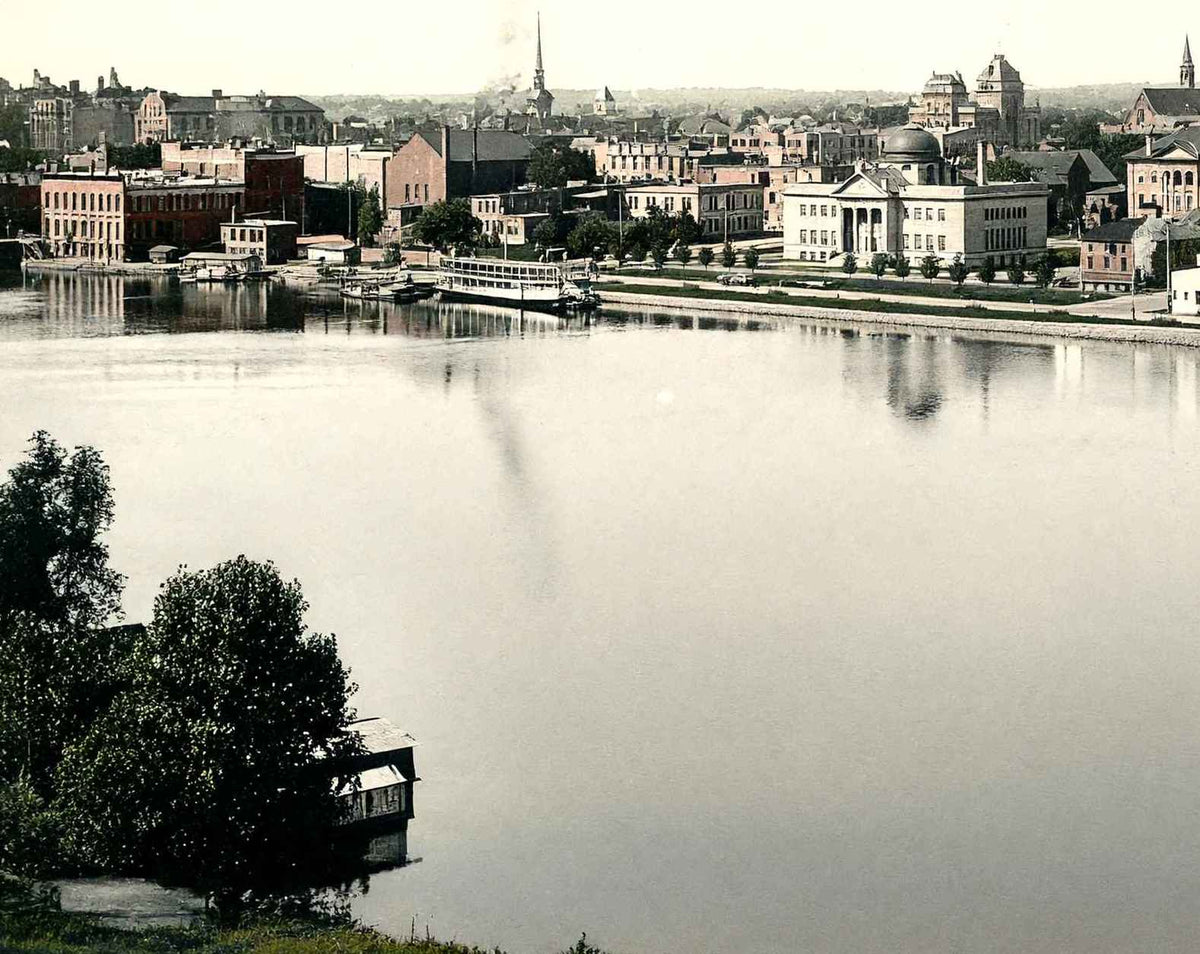 West River Front in Rockford in 1904 vintage print