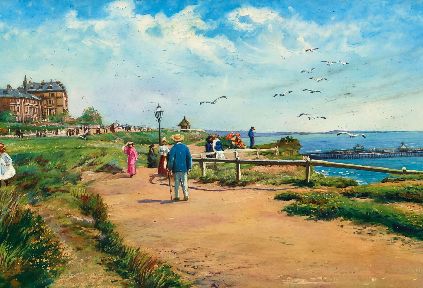 West Cliff Promenade and Pier Bournemouth in 1904 Art Print (7 Sizes)
