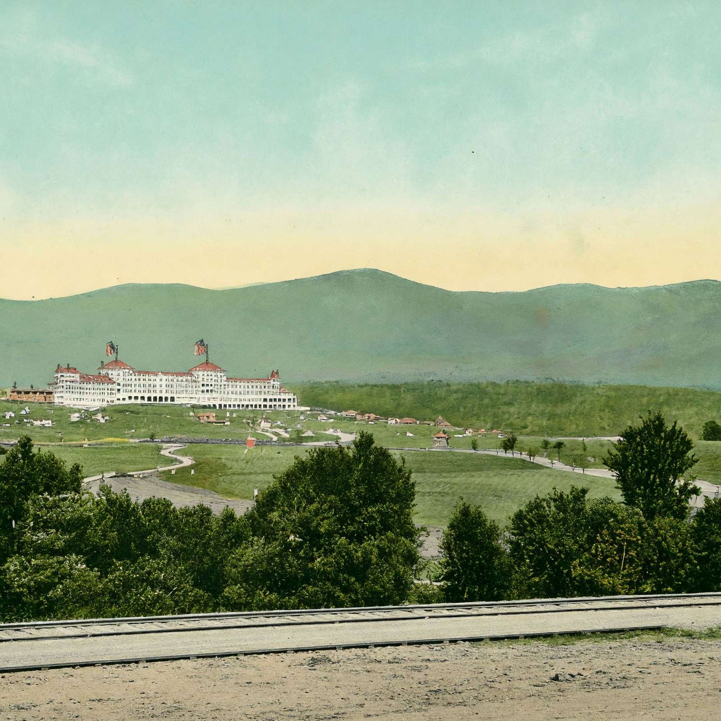 Presidential Range and Mount Washington Hotel White Vintage Print (7 Sizes)