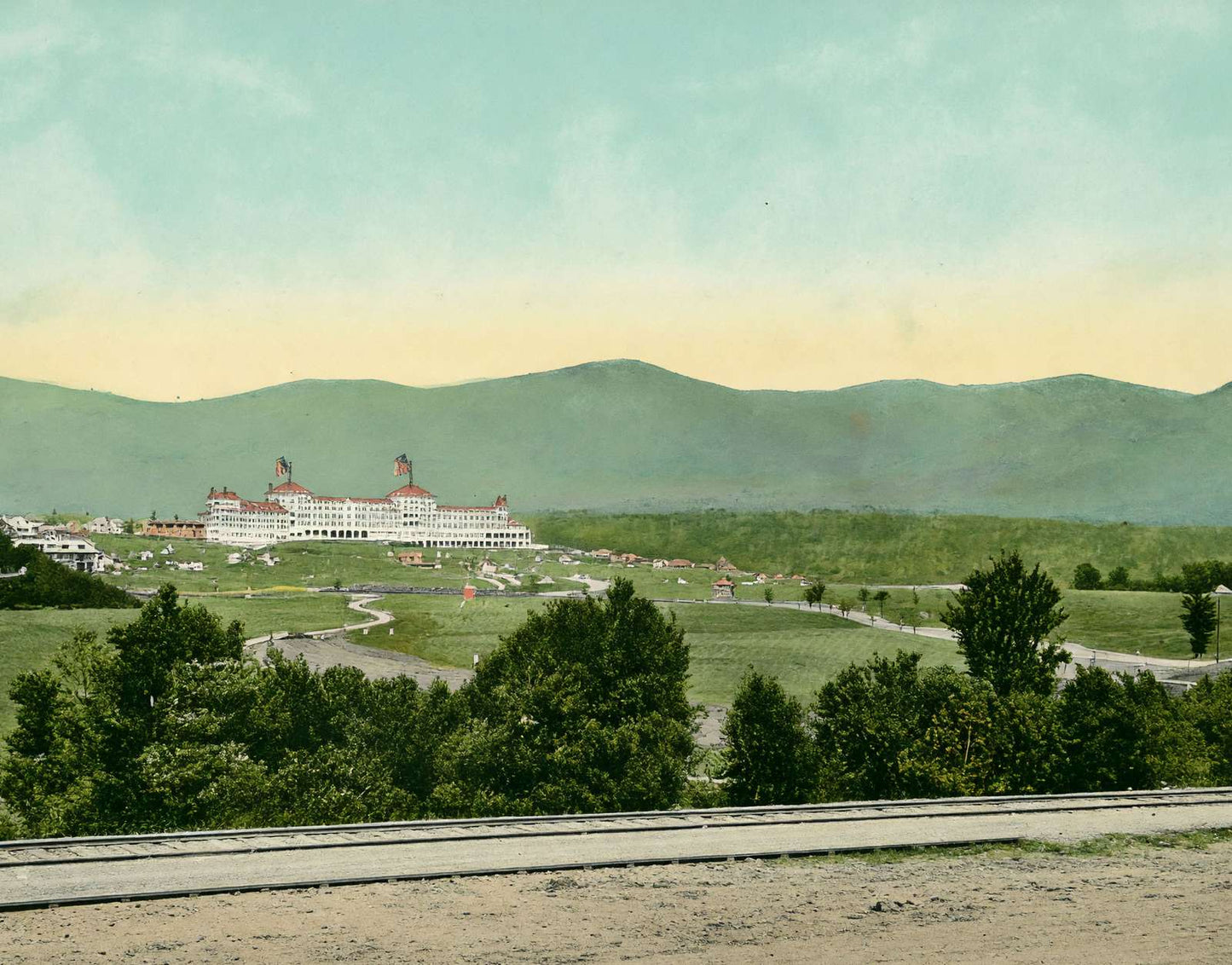 Presidential Range and Mount Washington Hotel White Vintage Print (7 Sizes)