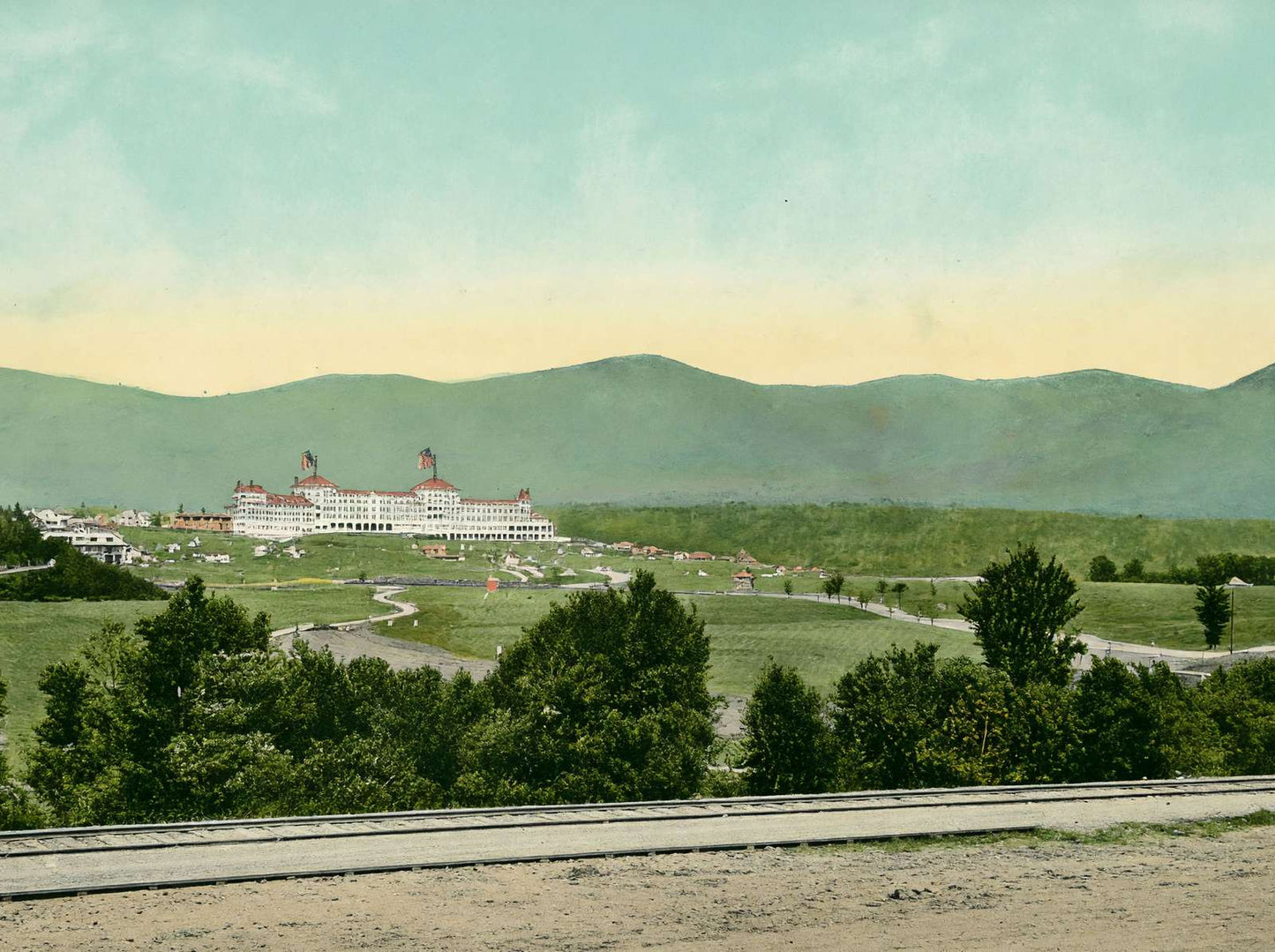 Presidential Range and Mount Washington Hotel White Vintage Print (7 Sizes)
