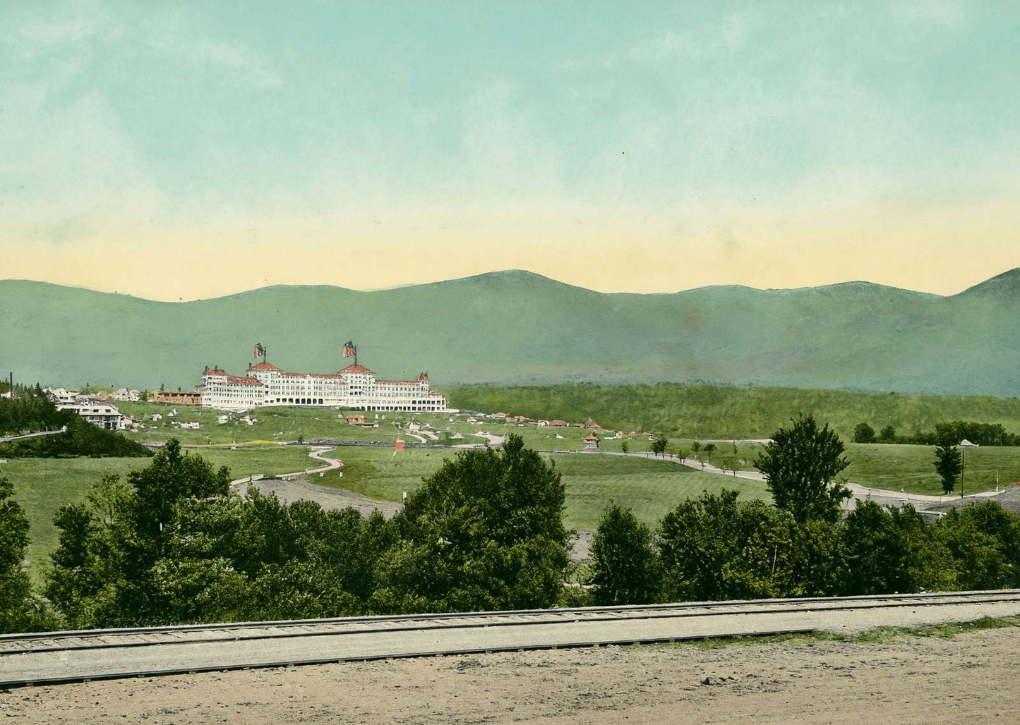 Presidential Range and Mount Washington Hotel White Vintage Print (7 Sizes)