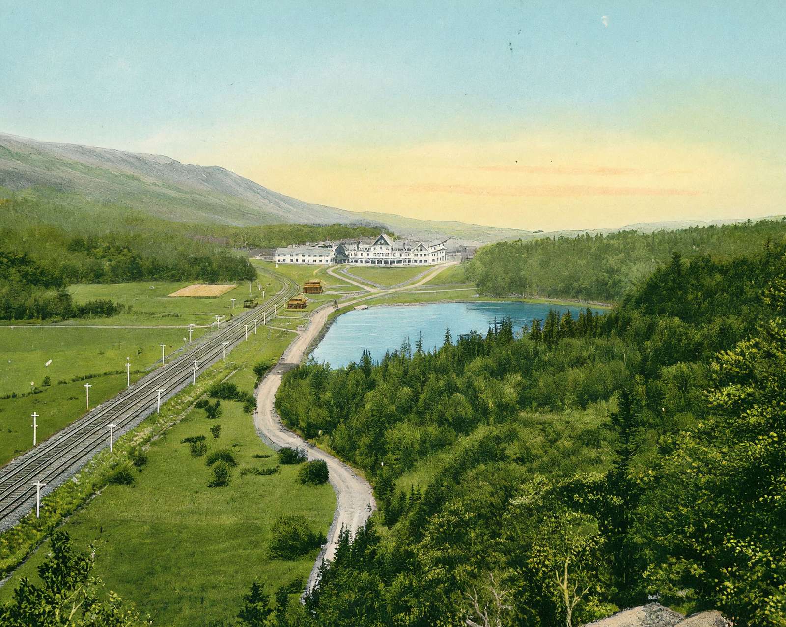 White Mountains Crawford House and Saco Lake vintage print