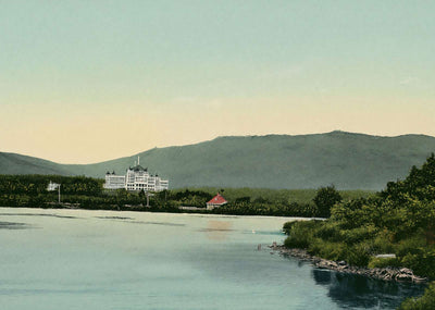White Mountains Mount Washington Hotel from Lake Caroline in 1907 Vintage Print