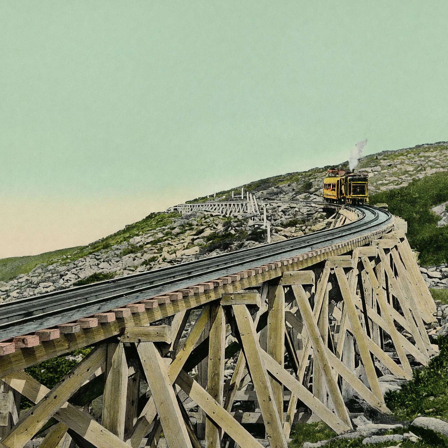 White Mountains Jacob's Ladder Mount Washington Railway in 1907 Vintage Print