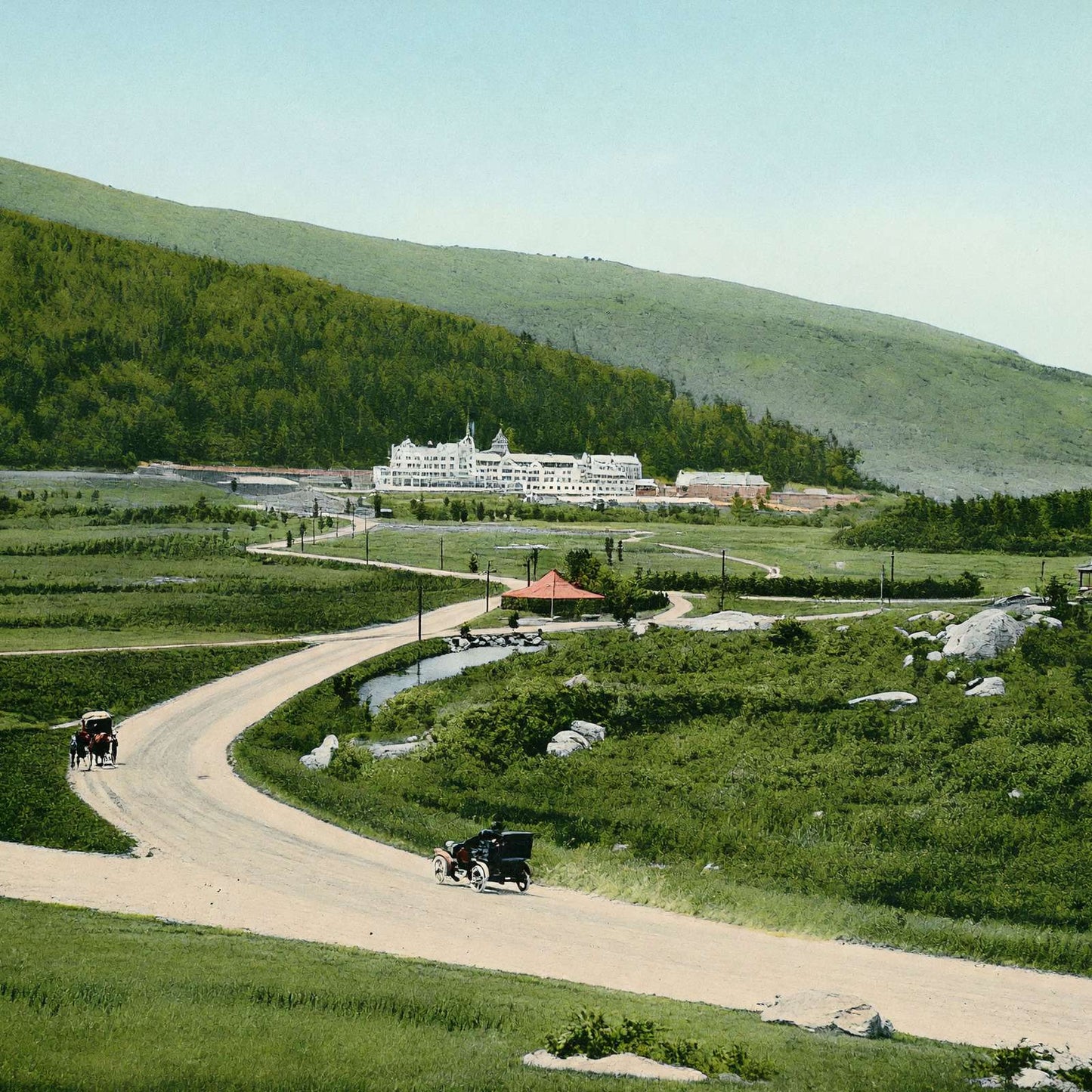 Mount Pleasant House from Mount Washington Hotel White Vintage Print (7 Sizes)