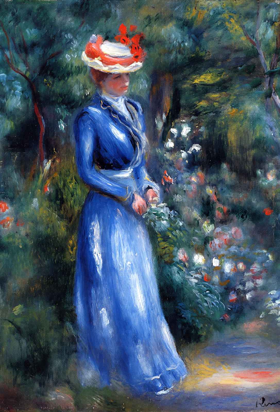 Woman in a Blue Dress, Standing in the Garden of Saint 1899 Print (6 Sizes)