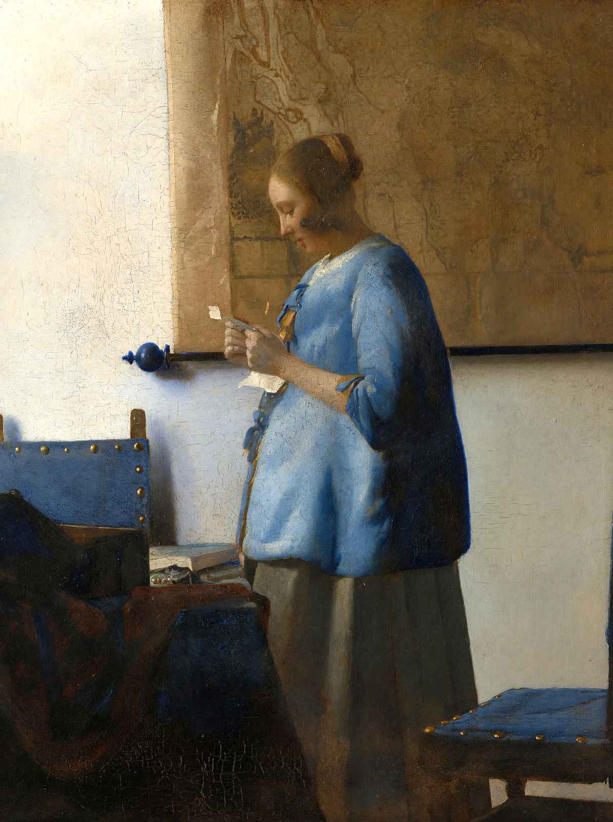 Woman Reading a Letter (Woman in Blue Reading a Letter) 1663 Art Print (6 Sizes)