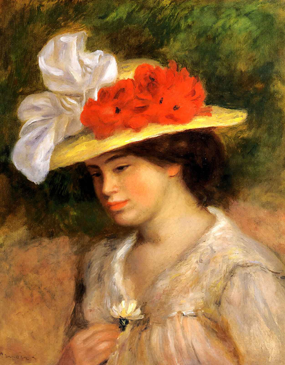 Woman in a Flowered Hat Art Print 1899 by Pierre-Auguste Renoir (6 Sizes)