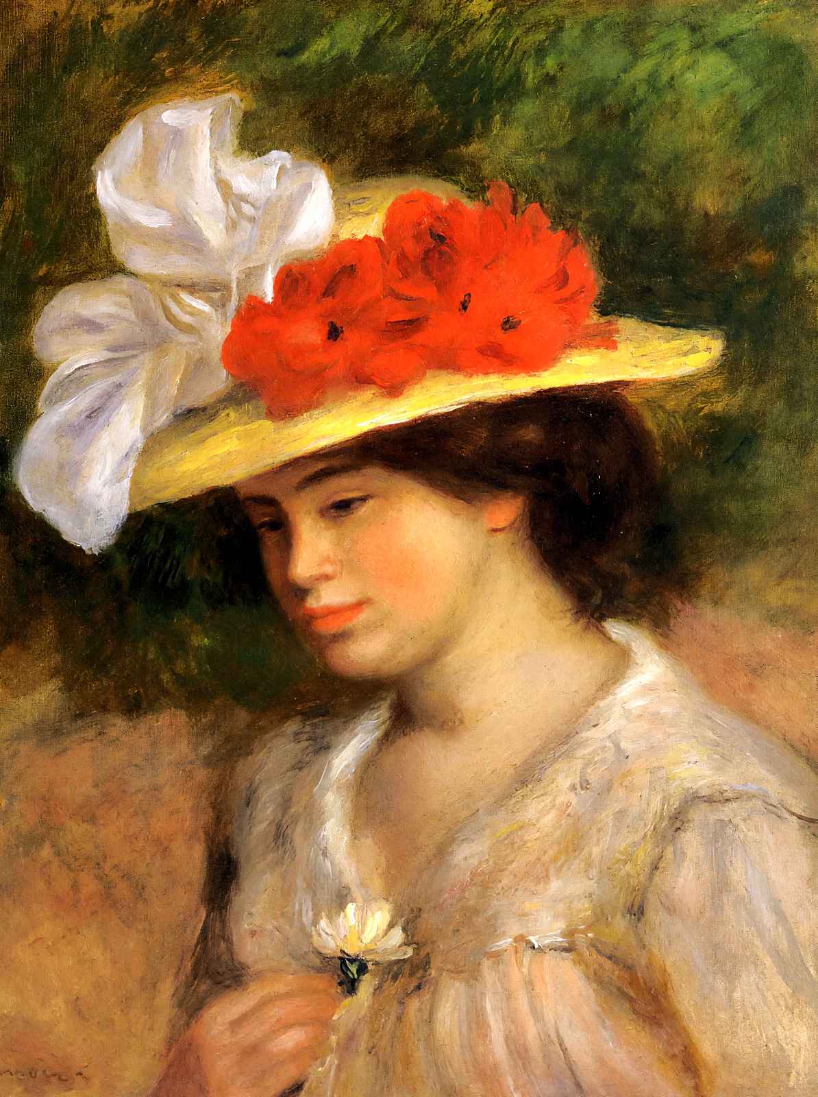 Woman in a Flowered Hat Art Print 1899 by Pierre-Auguste Renoir (6 Sizes)