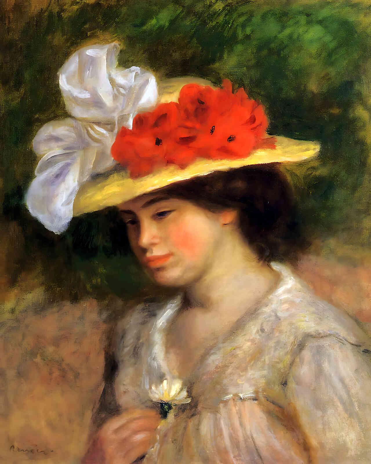 Woman in a Flowered Hat Painting by Pierre-Auguste Renoir 8x10" Art Print