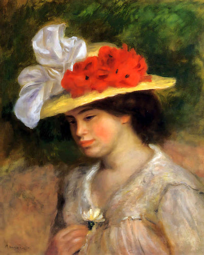 Woman in a Flowered Hat Painting by Pierre-Auguste Renoir 8x10" Art Print
