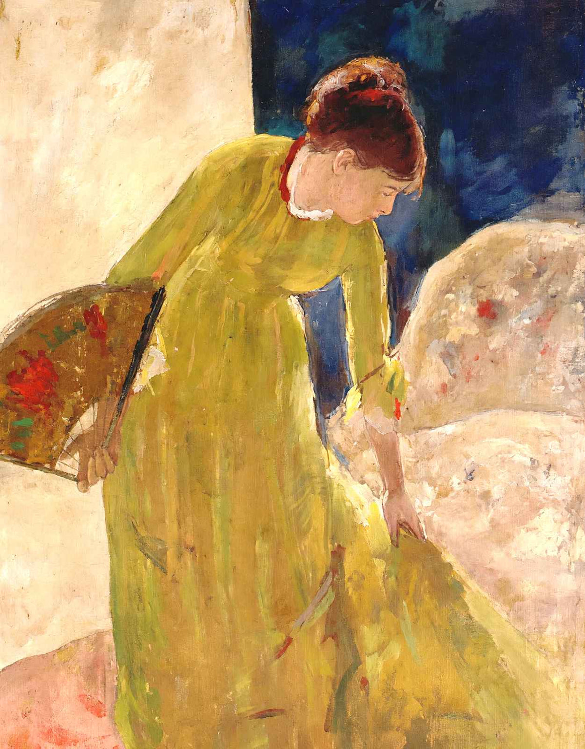 Woman Standing, Holding a Fan Art Print 1879 Painting by Mary Cassatt (6 Sizes)