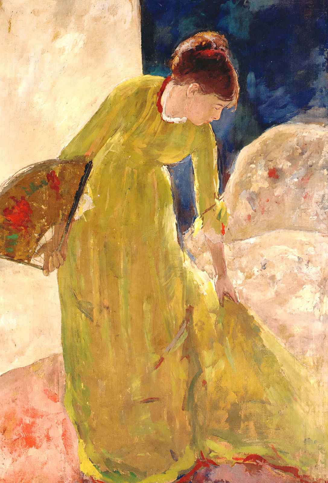 Woman Standing, Holding a Fan Art Print 1879 Painting by Mary Cassatt (6 Sizes)