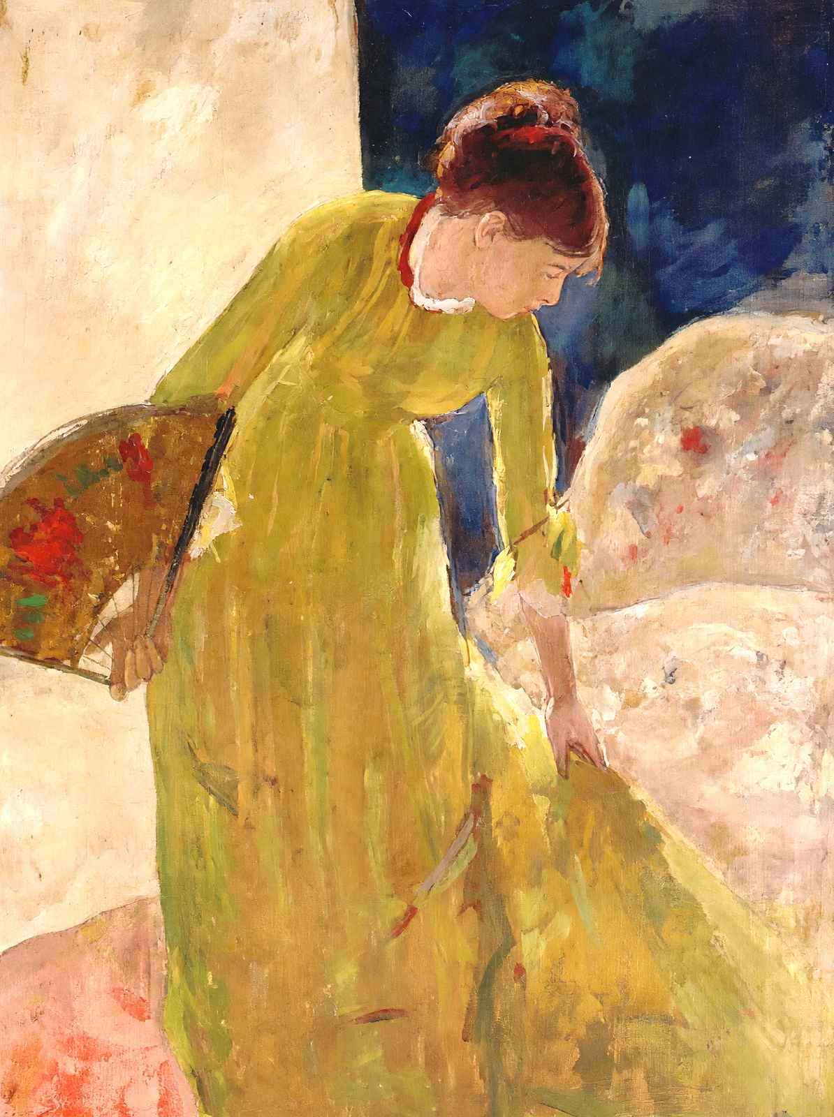 Woman Standing, Holding a Fan Art Print 1879 Painting by Mary Cassatt (6 Sizes)
