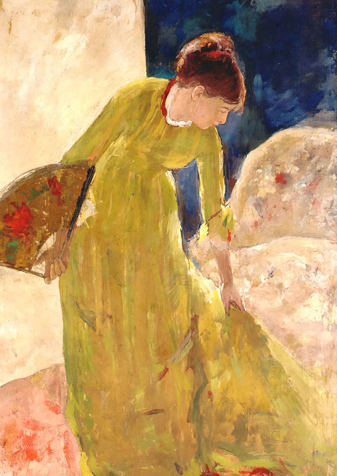 Woman Standing, Holding a Fan Art Print 1879 Painting by Mary Cassatt (6 Sizes)
