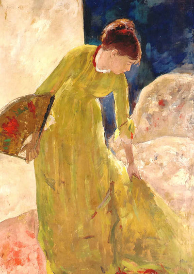 Woman Standing, Holding a Fan Art Print 1879 Painting by Mary Cassatt (6 Sizes)