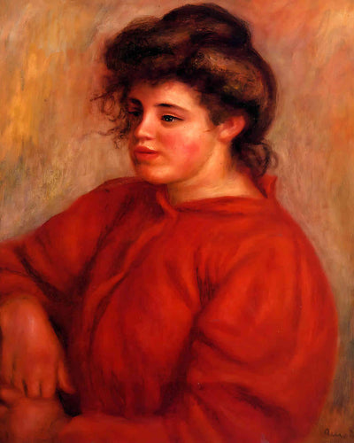 Woman in a Red Blouse Painting by Pierre-Auguste Renoir 8x10" Art Print