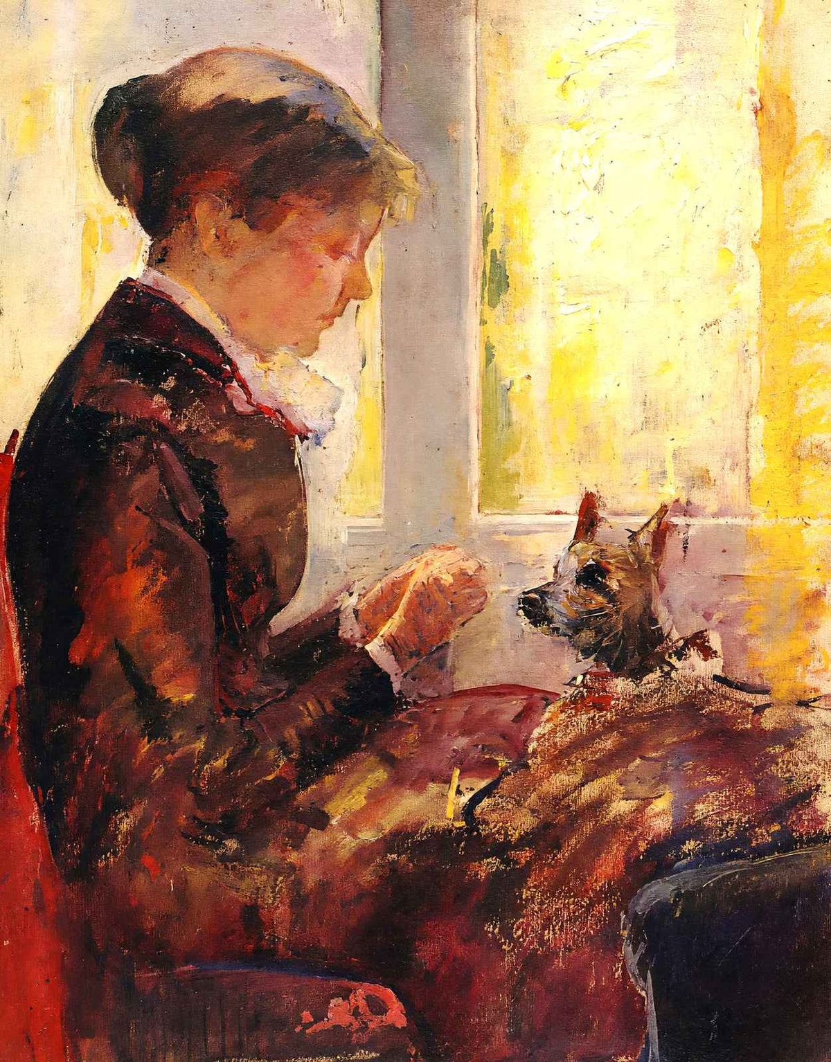 Woman by a Window Feeding Her Dog Art Print 1880 by Mary Cassatt (6 Sizes)