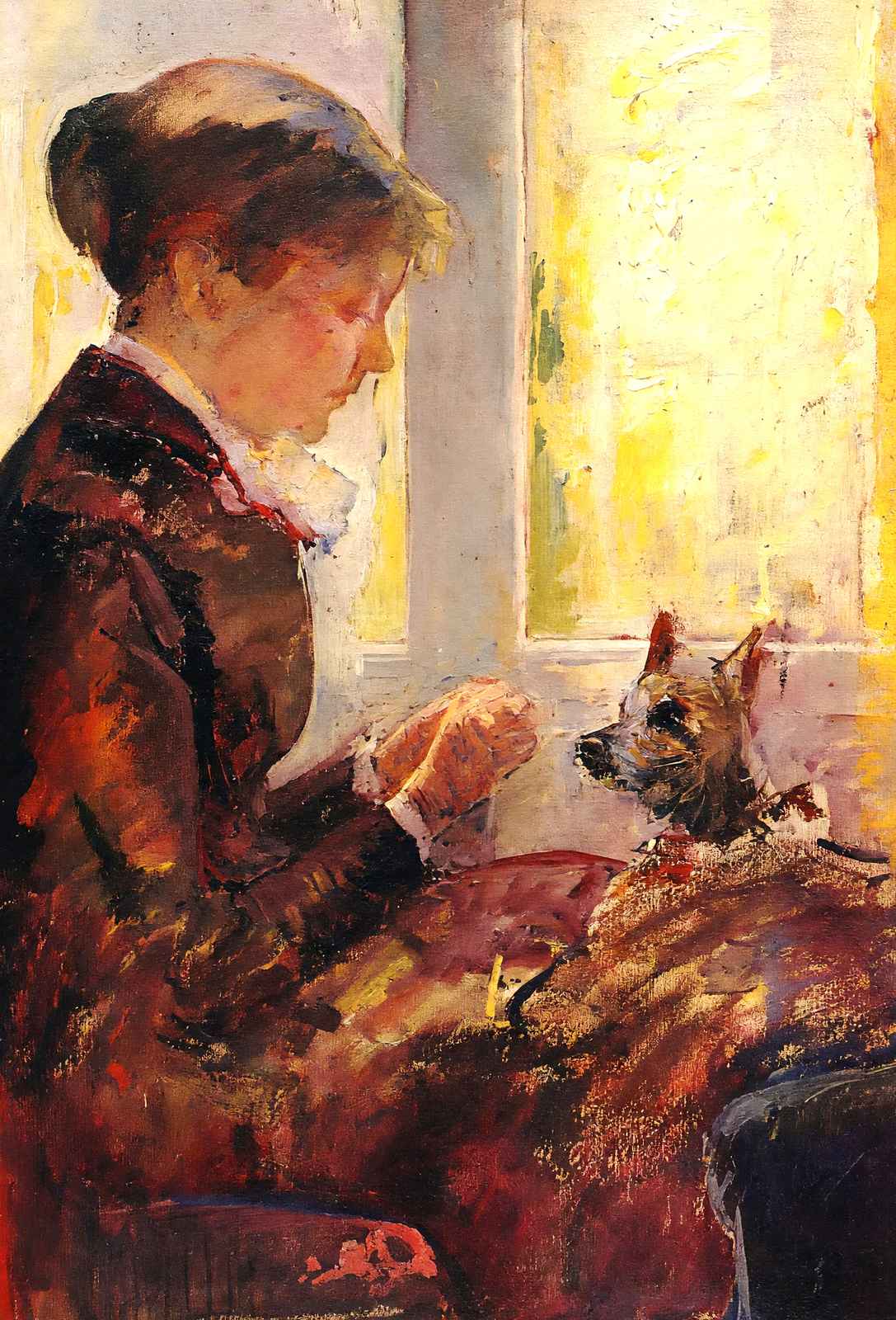 Woman by a Window Feeding Her Dog Art Print 1880 by Mary Cassatt (6 Sizes)